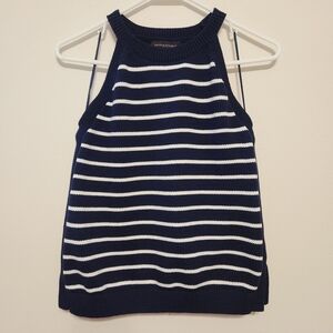 Banana Republic Navy Blue & White Striped Sleeveless Knit Top